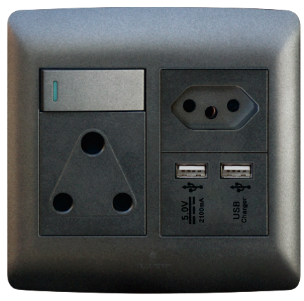 Sa/Euro/USB Socket 4×4 Charcoal (Hello Today) Sa/Euro/USB Socket 4×4 Charcoal (Hello Today)