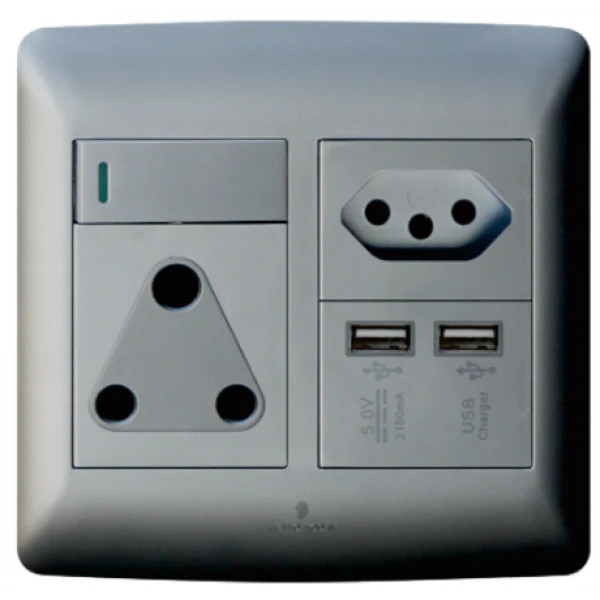 Sa/Euro/USB Socket 4×4 Silver (Hello Today) Sa/Euro/USB Socket 4×4 Silver (Hello Today)
