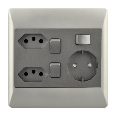 Brightstar 2xEuro+Schuko Charcoal/Champagne Socket 4×4 – EPL364 DUO